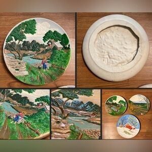 Vintage 1972 3D Hand Painted Byron Mold Summer Farm Ceramic Wall Hanging Plate